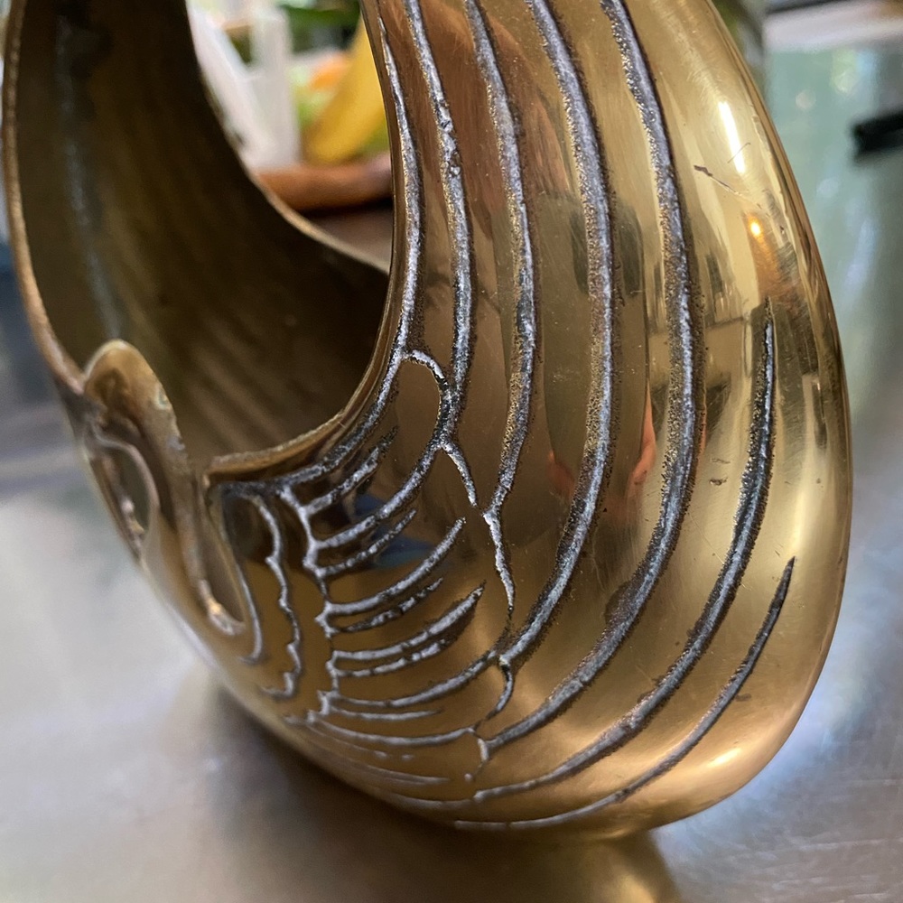 Vintage Brass Swan Planter Basket - Picture 5 of 8